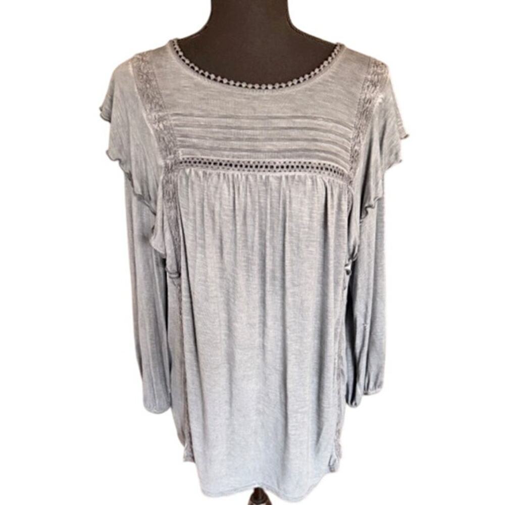 Knox Rose Gray/Blue Boho Peasant Top – Size Medium